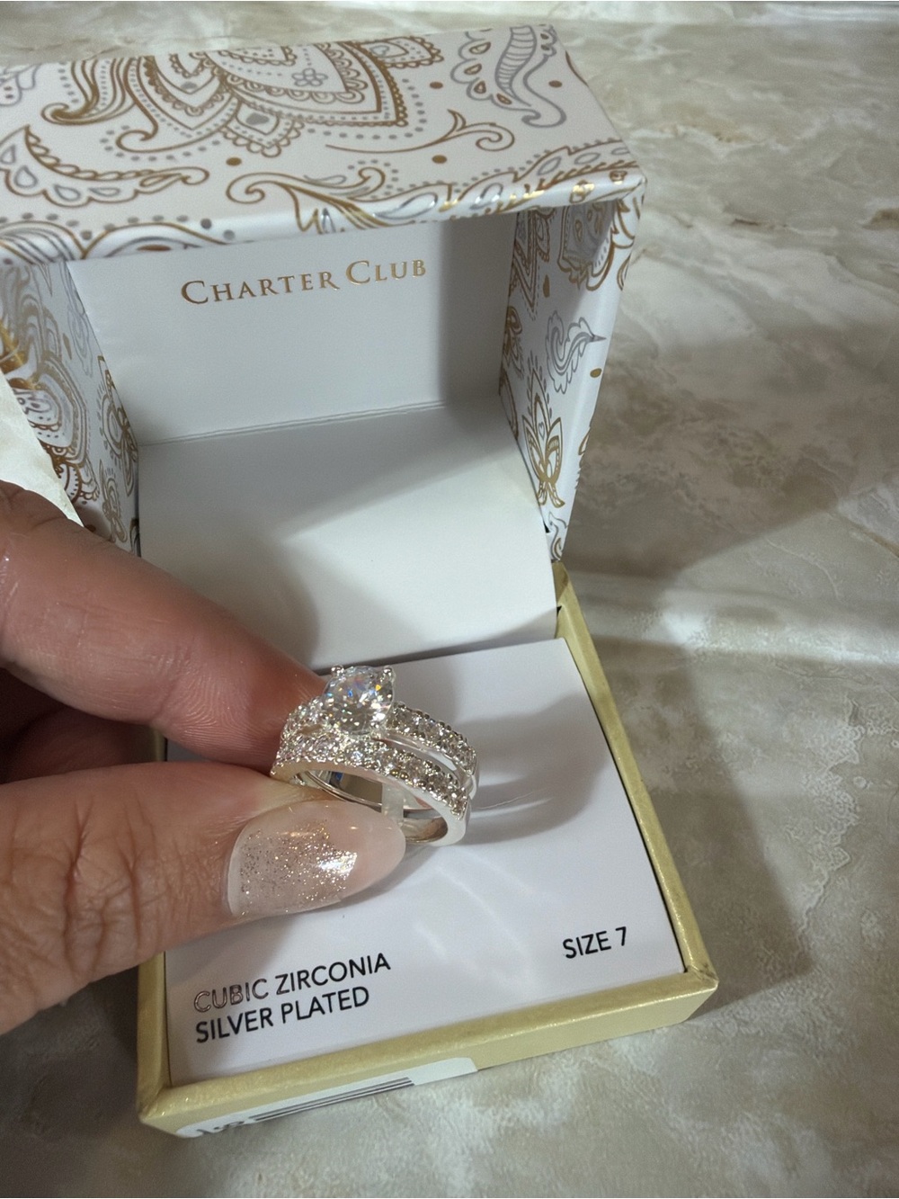 Classic Solitaire and Pavé Diamond Wedding Ring Set - White - Picture 3 of 3